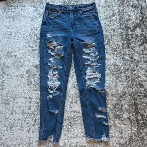 American Eagle Outfitters Blue Skinny Jeans with Distressed Details
